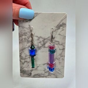 "5/$25" Mismatched Handmade Sterling Silver Bright Beaded Dangle Earrings